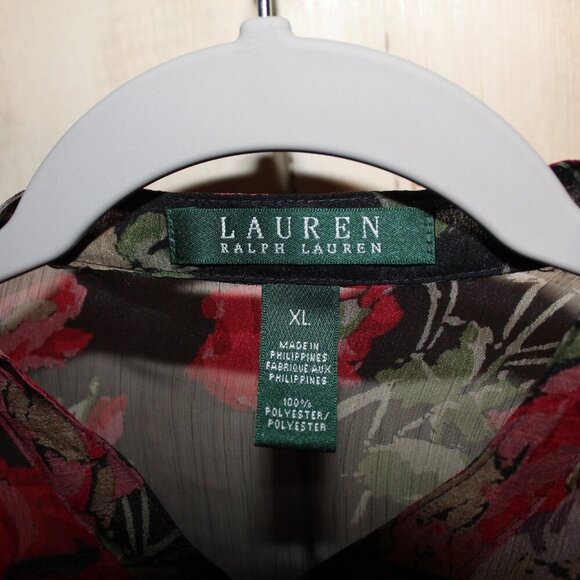 Lauren Ralph Lauren long sleeve sheer black floral blouse with ruffle details XL - Picture 7 of 9
